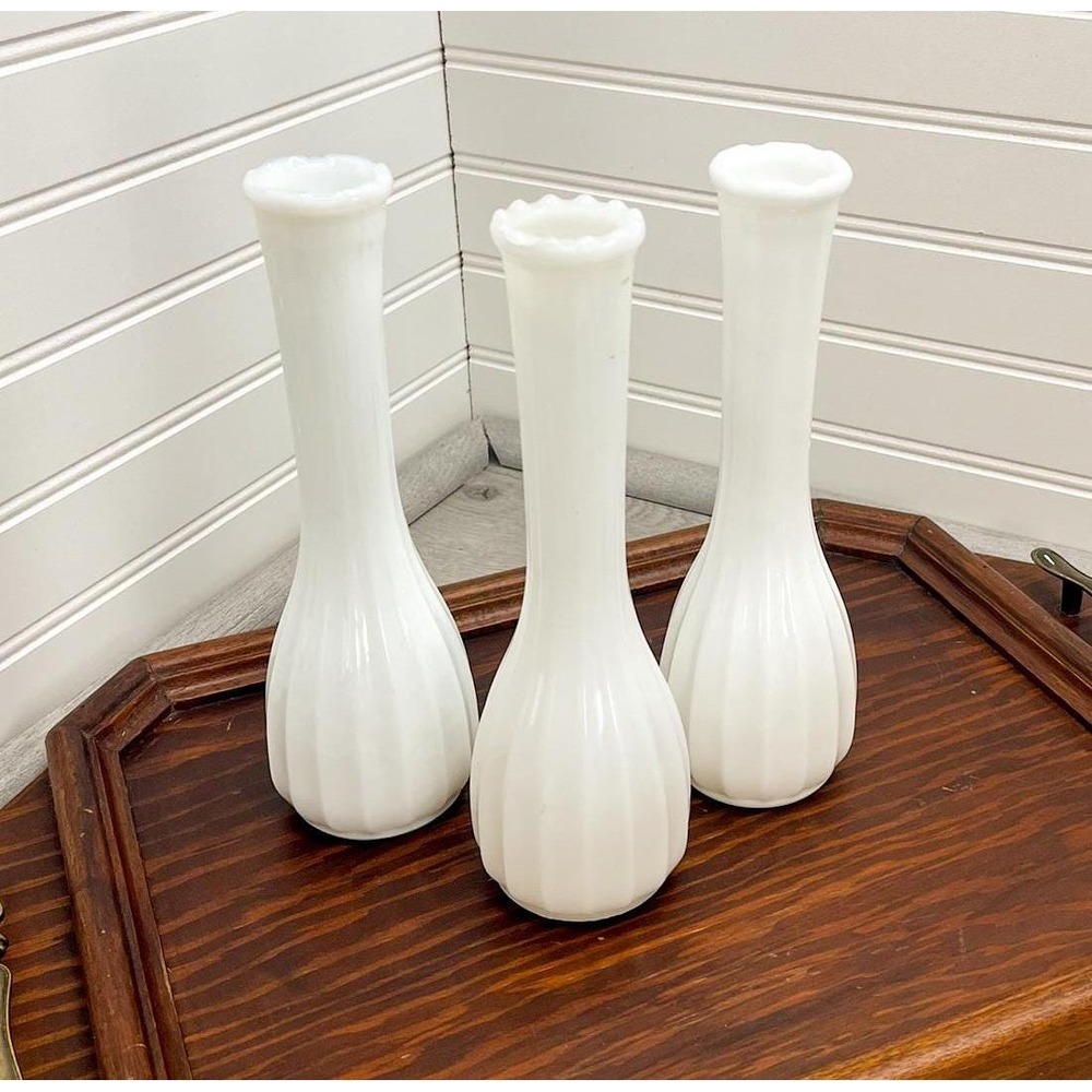 Vintage Milk Glass Flower Vases Set of 3